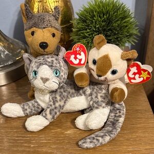 Vintage Ty Beanie Baby Trio - Snip, Sarge, and Purr